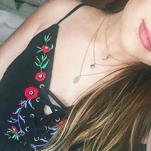 Floral embroidered tie crop top